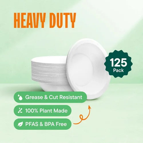 Miniatura 2 de Cuencos de papel desechables 100% compostables [paquete de 125] – {Sin PFAS} – {Certificado BPI} – [12 oz] Pesados, ecológicos, biodegradables