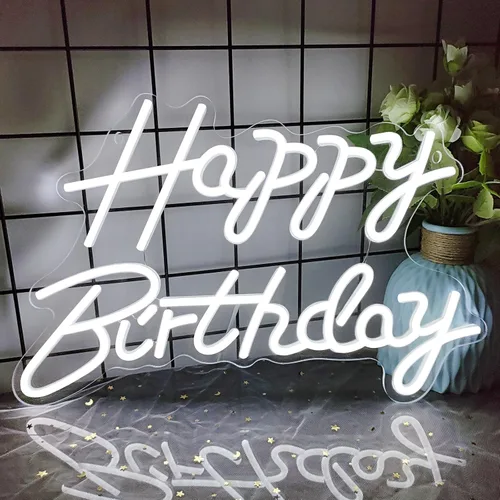 Miniatura 9 de Letreros de neón de feliz cumpleaños para decoración de fiesta, luz de neón de cumpleaños LED regulable para decoración de pared, letreros de neón