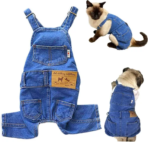Camisas y ropa para perros – Overol de mezclilla y ropa de mezclilla para perros y gatos pequeños y medianos, cómodos disfraces para cachorros,