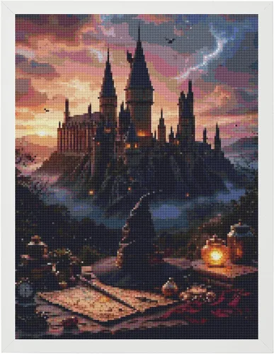 PSCH Kits de arte de diamantes para adultos, kit de pintura de diamantes de castillo mágico para adultos, arte de diamantes 5D de taladro completo,