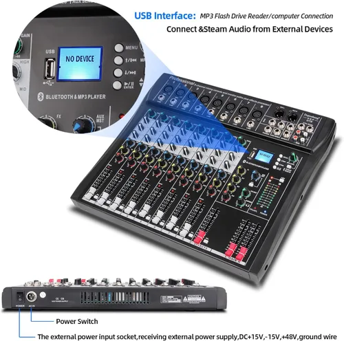 Miniatura 2 de Depusheng DT8 Mezclador profesional, tablero de sonido, consola de 8 canales, interfaz de sistema de escritorio, USB digital, entrada de computadora