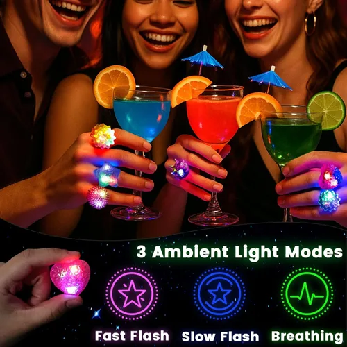 Miniatura 3 de LovesTown 24 anillos iluminados, recuerdos de fiesta para niños, 6 estilos que brillan en la oscuridad, suministros de fiesta para bolsas