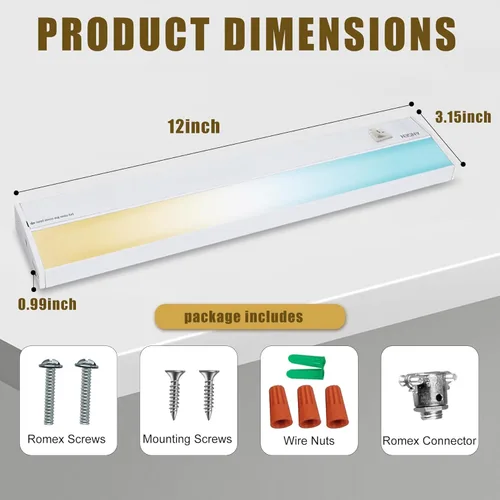 Miniatura 7 de Ansen Iluminación cableada para debajo del gabinete, luz LED de 12 pulgadas y 10 W para cocina/armario, 666.7 lm, CRI>92, R9>90, regulable, 5