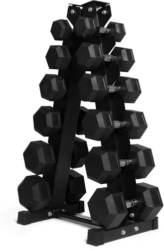 Miniatura 23 de RitFit Juego de mancuernas hexagonales revestidas de PVC de 5 a 650 libras con estante opcional para gimnasio en casa, peso de mano con mango