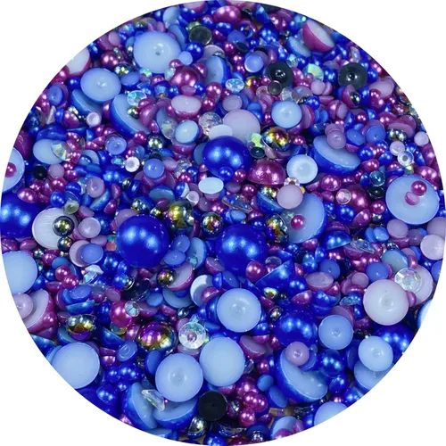 Miniatura 19 de Cuentas de resina mixta con diamantes de imitación y perlas semirredondas, 30 g, diamantes de imitación de parte trasera con perlas medias