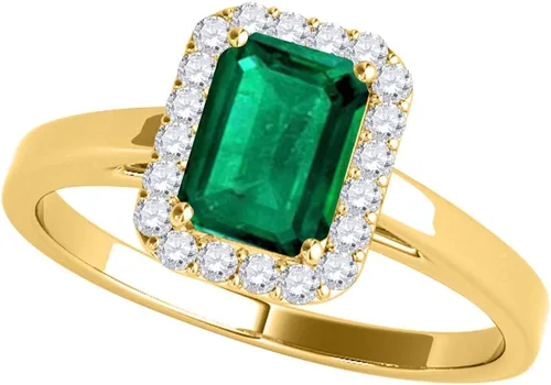 MauliJewels Anillos para mujer, 0.68 quilates en forma de esmeralda y diamante en forma de esmeralda y punta de oro amarillo de 10 quilates, Oro