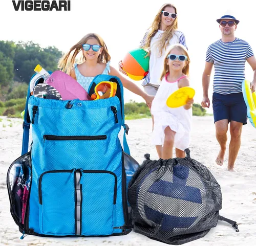 Miniatura 7 de Mochila de playa grande impermeable a prueba de arena, bolsa de piscina con cordón de gran tamaño personalizada con compartimento para zapatos