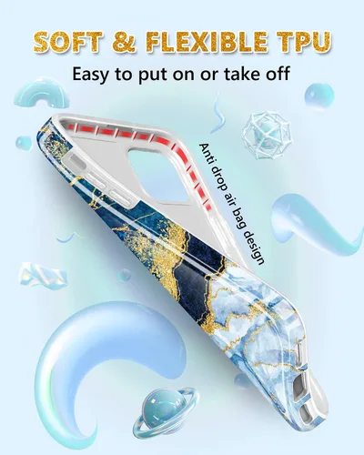Miniatura 5 de Funda compatible con iPhone 15, diseño de mármol con purpurina dorada, a prueba de golpes, delgada, suave, funda de silicona TPU de 6.1 pulgadas