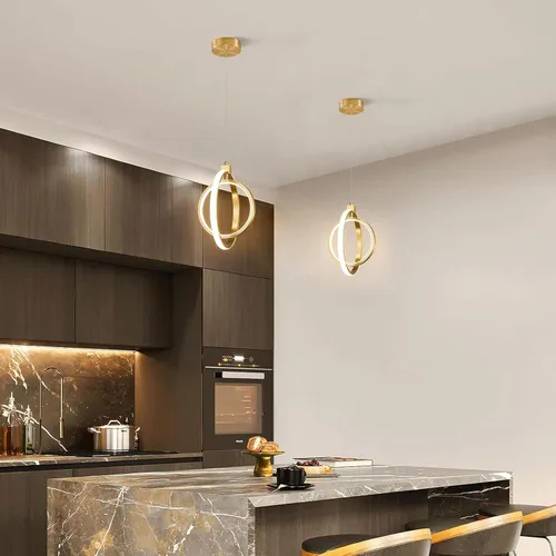 Miniatura 3 de Lámpara LED moderna con anillo dorado, lámpara colgante de 4000 K, regulable en altura ajustable, iluminación colgante para comedor, cocina, isla