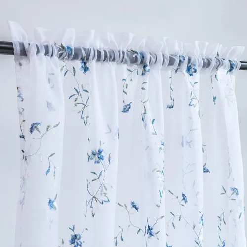 Miniatura 26 de Taisier Home Cortinas Traslúcidas Blancas Florales con Estampado de Flores y Bordado de Enredaderas para Dormitorio, Cortina con Bolsillo
