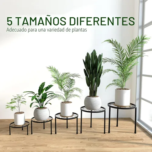 Miniatura 2 de Linpla Paquete de 5 soportes de metal decentes para plantas, soportes para macetas resistentes para múltiples plantas, estante para macetas
