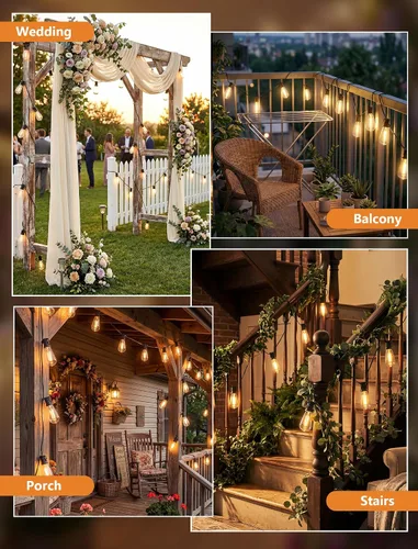 Miniatura 7 de Tira de luces LED ST40 de 20 pies para exteriores con 22 bombillas Edison vintage inastillables, tira de luces para patio, impermeable, para patio