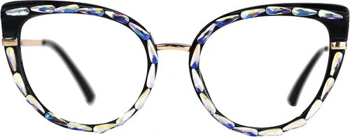 Gafas de lectura de ojo de gato, diamantes de imitación brillantes con marco de diamantes de imitación, lentes anti lector de luz azul