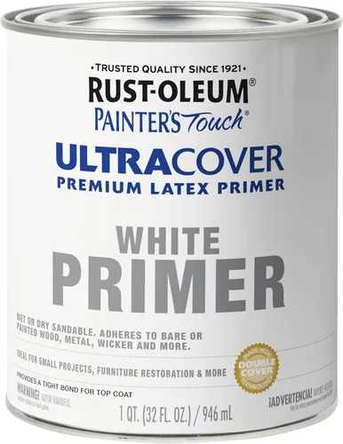 Rust-Oleum Brush On Paint 224430T Painter's Touch - Pintura de látex, cuarto de galón, imprimación blanca plana acrílica, 32 onzas líquidas (paquete