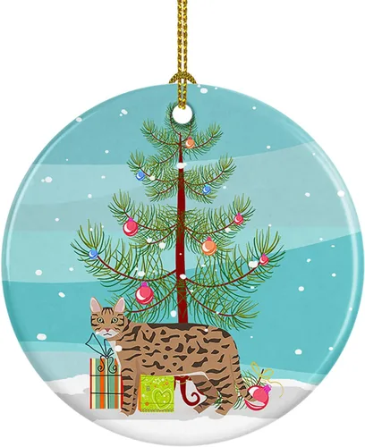 Miniatura 155 de Caroline's Treasures Adorno de cerámica con texto en inglés "Merry Christmas" para colgar en el árbol de Navidad, decoración para el hogar, Navidad