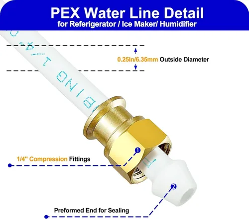 Miniatura 2 de PEX Línea de agua para refrigerador - Tubo para máquina de hielo de 25 pies con accesorios de compresión de 1/4 pulgadas, manguera flexible