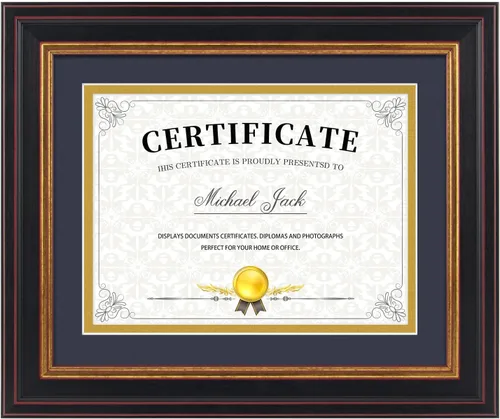 Miniatura 10 de Frametory, Marco de diploma de 6 x 8 con paspartú doble (negro/dorado) o de 8 x 10 pulgadas sin paspartú, oro negro y borgoña, soporte de caballete