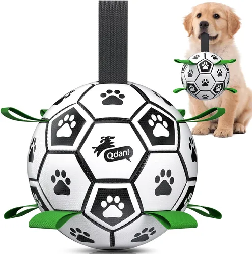 Miniatura 14 de QDAN Pelota de fútbol para perros con correas, juguetes interactivos de forcejeo, juguete de cumpleaños para cachorros, juguete acuático, para rojo
