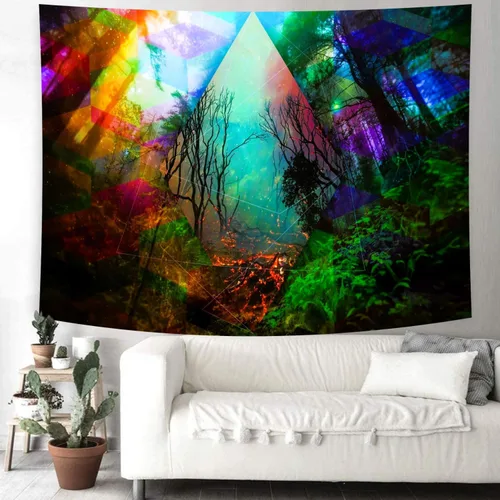 Miniatura 4 de Delur Tapiz de Bosque Árbol de la Vida Tapiz de Selva Tropical Colgante de Pared Paisaje Natural Colorido Místico Psicodélico Espiritual Cabecero