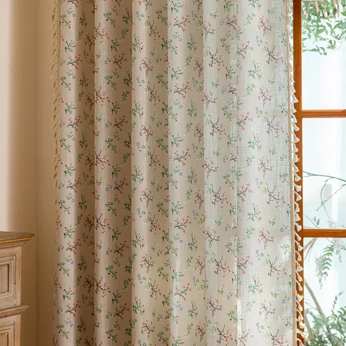 Miniatura 7 de Cortinas florales de granja semiopacas para sala de estar, de 63 pulgadas de largo, mezcla de lino y algodón, paneles de cortina de ventana cortos