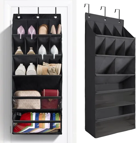 Miniatura 16 de FENTEC 1 paquete de organizadores de zapatos para colgar sobre la puerta, organizador de zapatos colgante con bolsillo profundo grande para zapatos