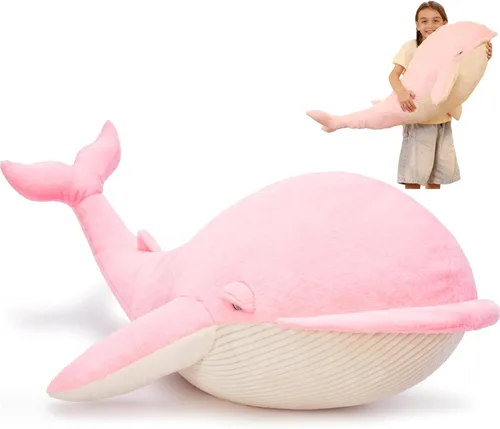 Miniatura 8 de Tezituor Peluche de tiburón ballena gigante de 51 pulgadas, almohada corporal grande de peluche de tiburón ballena azul de 4.3 pies para niñas