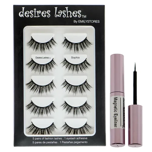 Paquete múltiple de pestañas postizas con imán natural, 5 pares, Sophia
