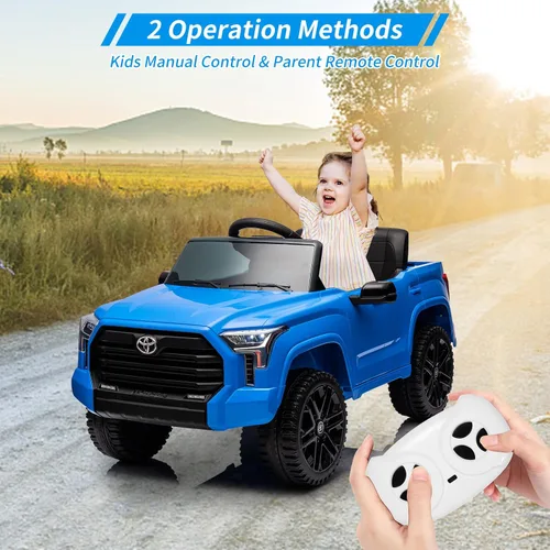 Miniatura 5 de Auto de paseo de 12 V para niños, camión Toyota con licencia, automóvil eléctrico a batería con música, luces LED, sistema de suspensión, puertas
