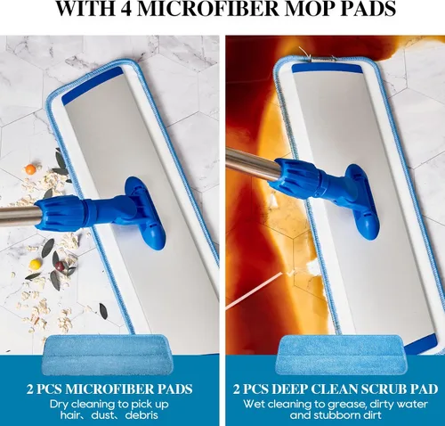 Miniatura 4 de HONOVA Trapeador de microfibra de 17.5 pulgadas para limpieza de suelos, trapeador plano azul con mango de acero inoxidable de 58 pulgadas, 4
