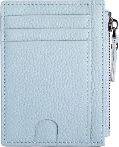Miniatura 10 de Cartera delgada para mujeres de piel pequeña con bloqueo RFID, tarjetero minimalista con bolsas para monedas y fundas, Negro, Moderno