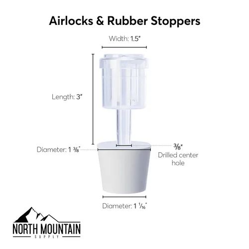 Miniatura 2 de North Mountain Supply Esclusas de aire de 2 piezas con tapones de goma # 6.5 para fermentación, esclusas para elaboración de vino, cerveza