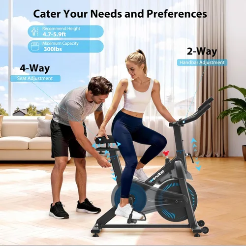 Miniatura 8 de Exercise Bike, Wenoker Magnetic Stationary Bike for Home App Sync Indoor Bike with Adjustable Seat and Handlebar, Transport Wheels and Fitness