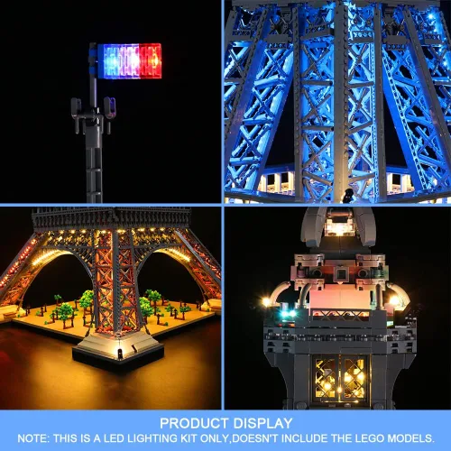 Miniatura 8 de VONADO Kit de iluminación LED compatible con el set de la Torre Eiffel de Lego 10307, iluminación de construcción DIY con control remoto compatible