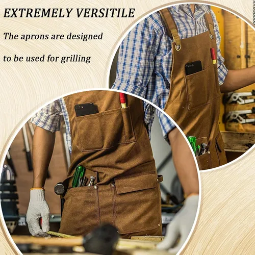 Miniatura 3 de Delantal de lona personalizado, regalo personalizado, delantal de camarero, delantal bordado para papá, barbacoa, delantal de chef para hombre