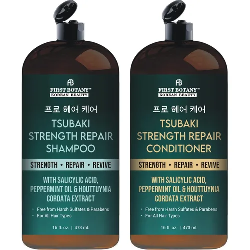 Tsubaki Strength Repair Shampoo & Conditioner Set - Con tsubaki, biotina, niacinamida y extracto de levadura - Revive el cabello dañado promueve el