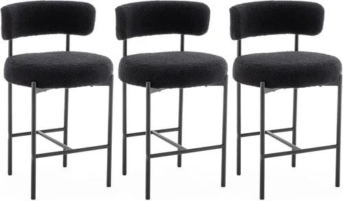Miniatura 18 de Cinxzar Taburetes de Bar Boucle Juego de 2, Taburetes de Bar de Altura de Mostrador Beige con Respaldos, Taburetes Modernos para Isla de Cocina