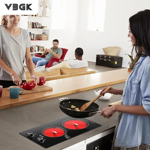 Miniatura 2 de VBGK Placa de cocción eléctrica, 110V 2400W superficie de cocina eléctrica con control de perilla, 9 niveles de potencia, bloqueo para niños