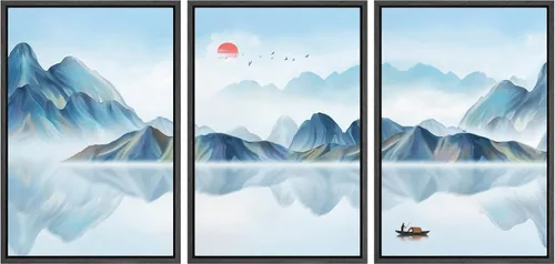 Miniatura 115 de NWT Lienzo enmarcado para pared, juego de arte en acuarela pastel, bosque de montaña oscura, naturaleza silvestre, ilustraciones de arte moderno