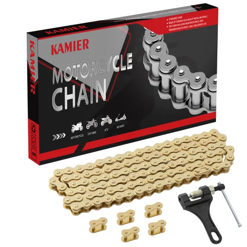 KAMIER Cadena de transmisión 420 de 102 eslabones color dorado con herramienta de rotura de cadena para CRF50F XR50R KX65 KLX110 TTR110 50cc 70cc