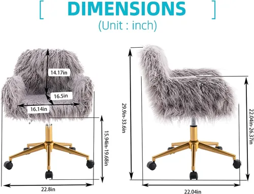 Miniatura 2 de Silla de escritorio moderna de piel sintética, silla de oficina en casa de piel sintética, silla giratoria ajustable, silla peluda para niñas, silla