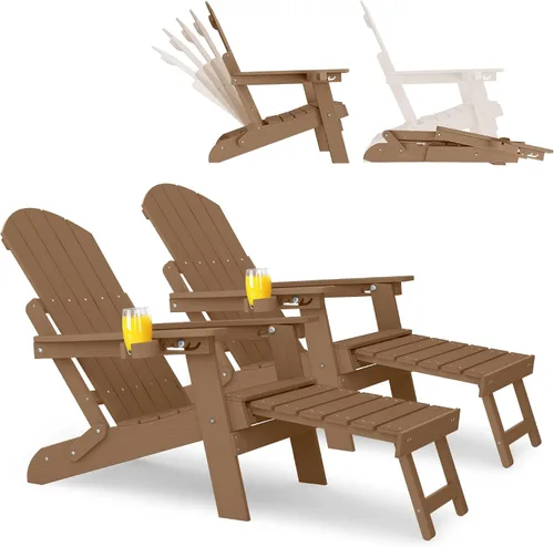 Miniatura 18 de YEFU Silla Adirondack con Otomana Retráctil: Juego de 2 Sillas Adirondack Plegables - Respaldo Ajustable de 5 Niveles con Reposapiés - Sillas