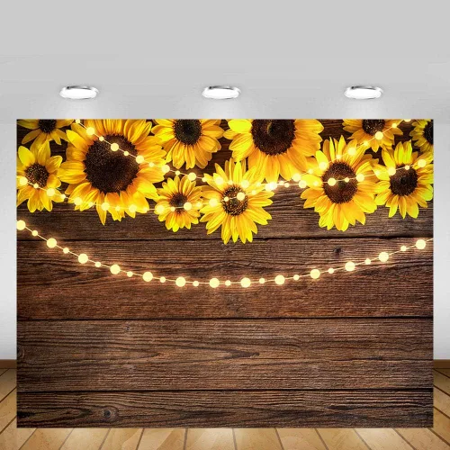 Miniatura 2 de Telones de fondo de madera de girasol de 7 x 5 pies para fotografía, rústico, inauguración de la casa, baby shower, cumpleaños, verano, boda, tira