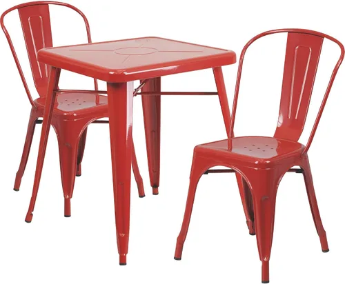 Miniatura 5 de Flash Furniture Juego de mesa cuadrada de metal blanco de grado comercial de 23.75 pulgadas para interiores y exteriores con 2 sillas apilables
