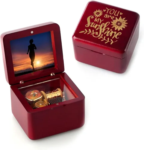 Miniatura 14 de Caja de Música Mini con Marco de Fotos Grabado Láser Caja de Música Vintage de Cuerda, Regalo para el Día de la Madre Día de San Valentín Día