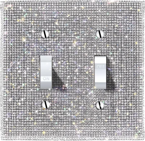 (1 unidad) Cubierta de interruptor de luz de piedra de imitación de plata brillante, cubierta de placa de pared brillante 1 pedrería plateada