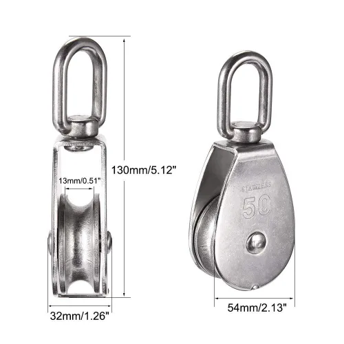 Miniatura 2 de 2 unids M50 304 de acero inoxidable de elevación de un solo bloque de polea, cuerda de alambre resistente colgante rueda de remolque de alambre