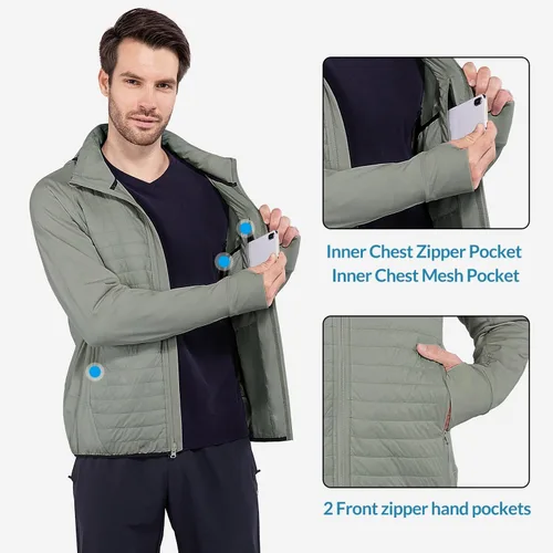 Miniatura 4 de BALEAF Men's Running Jacket Lightweight Thumble Hole Warm Up Puffer Jacket Hybrid Thermal Coat Insulated Hiking Golf