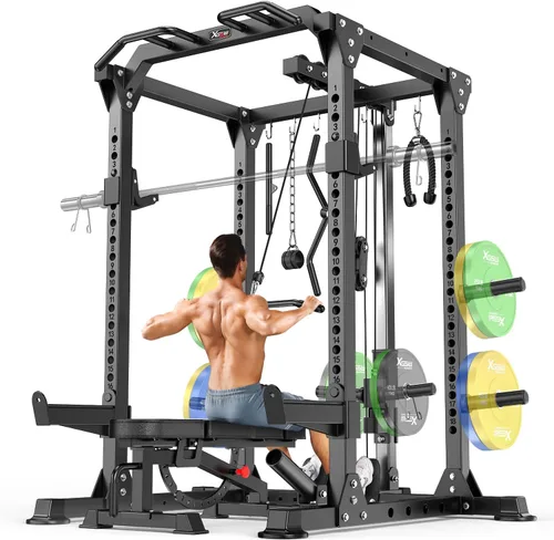 Miniatura 23 de Power Rack Power Cage Rack multifunción para sentadillas con sistema cruzado de cable seleccionable más accesorio de entrenamiento para garaje