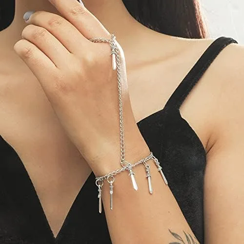 Miniatura 2 de Pulsera geométrica de múltiples capas de aleación de color de acero con borla de gota de agua, Acero aleado, Sin gemas.