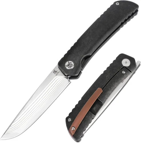 Miniatura 10 de KATSU Navaja de bolsillo plegable para hombres, navaja de bolsillo de 3.5'' hoja de acero D2 mango G10, navajas de bolsillo con funda de cuero